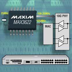 MAX3622：Maxim网络设备用超低抖动、两路输出时钟发生器