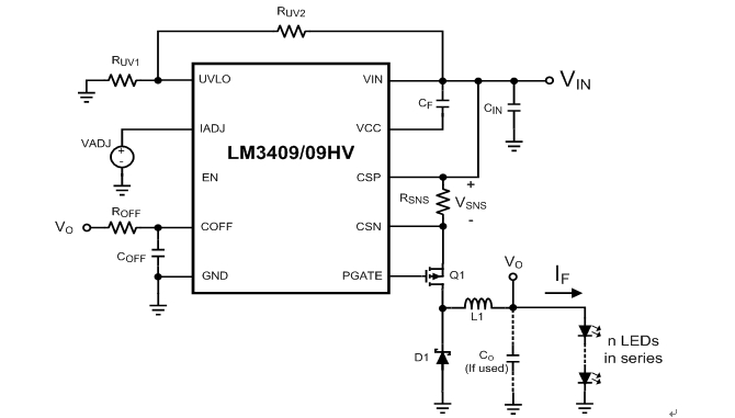 LM3409/09HV降压LED驱动器