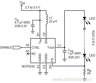 电荷泵和电感LED驱动器电路图