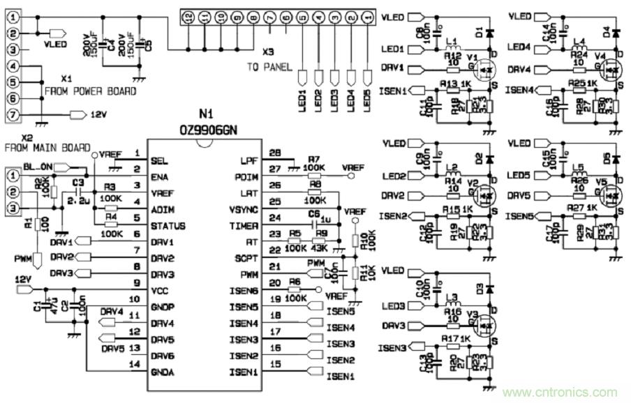图9:背光驱动板控制器IC电原理图