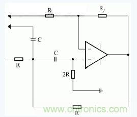 图6二阶带通滤波原理图