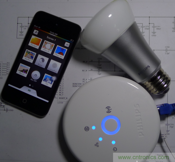 三个组合（控制盒、Hue 灯泡、iOS 的 APP）