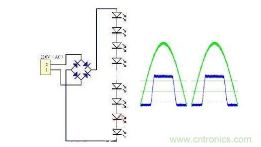 加上恒流二极管的无电解电容电路和电流波形图