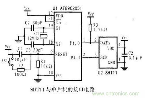 SHT11与单片机接口电路