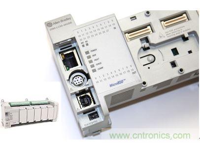 图1：Allen-Bradley Micro850可编程逻辑控制器(PLC)的价格约为500美元，是高度坚固、可配置、隔离性和易用性方面的标杆，尽管有PC/嵌入式计算设备的竞争，仍在工厂自动化领域中保持着强势地位。