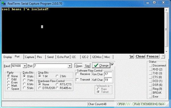  图6：隔离型USB-to-UART转换器的环回测试。