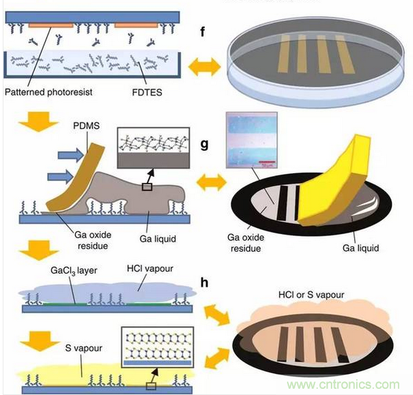 GaS 晶体以及 2D 打印过程示意图