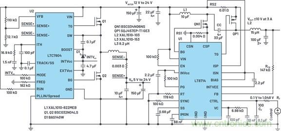 通过5 V至24 V输入提供双极性、双向DC-DC流入和流出电流