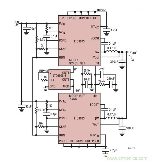 高效率、15V 轨至轨输出同步降压型稳压器能提供或吸收 5A