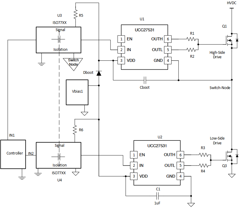 使用单输出栅极驱动器实现高侧或低侧驱动