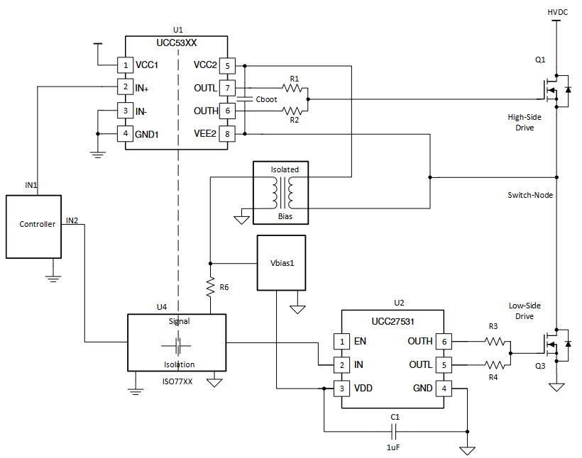 使用单输出栅极驱动器实现高侧或低侧驱动